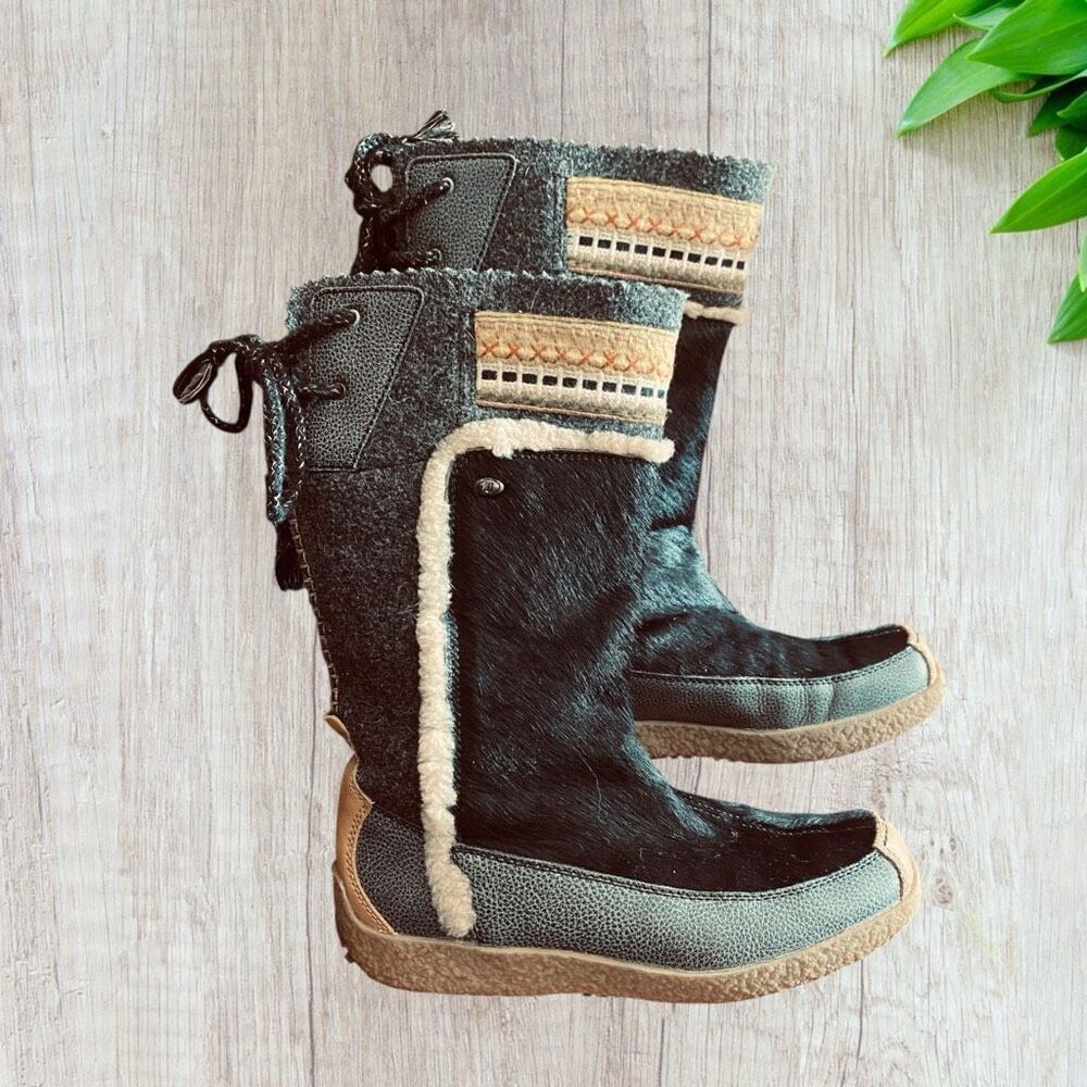 TECNICA Skandia Goat Fur Tall Apres Ski Boots Italy Women Size 8 US EU 39.5 Blac